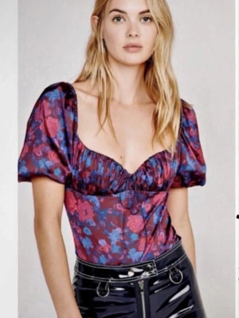 for love & lemons Money Floral Puff-Sleeve Bodysuit Floral Bodysuit Size Small